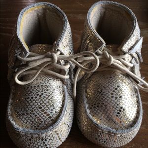 Genuine leather gold snakeskin fringe booties